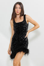Black Sequin Feather Dress