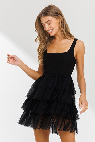 Black Tulle Layered Dress