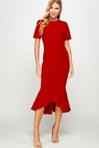 Red Hi Low Ruffle Dress