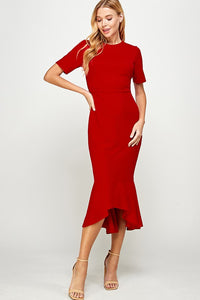 Red Hi Low Ruffle Dress