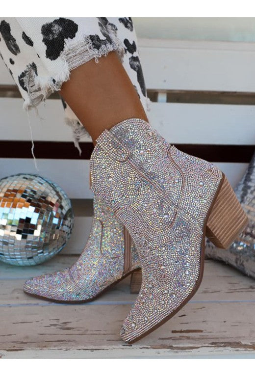 Silver Rhinestone Booties