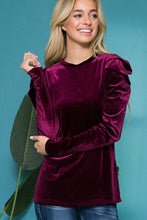 Wine Velvet Ruched Sleeve Top