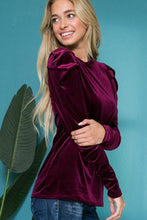 Wine Velvet Ruched Sleeve Top