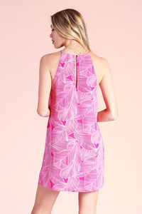 Fuschia Leaf Print Dress
