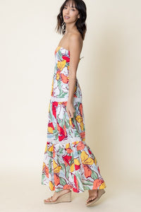 Tropical Floral Strapless Maxi Dress