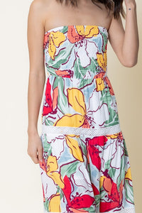 Tropical Floral Strapless Maxi Dress