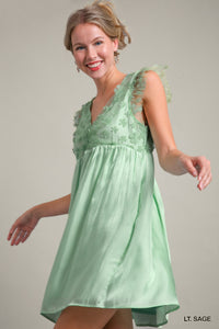 Sage Floral Silk Dress