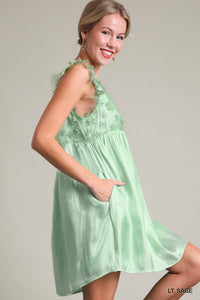 Sage Floral Silk Dress