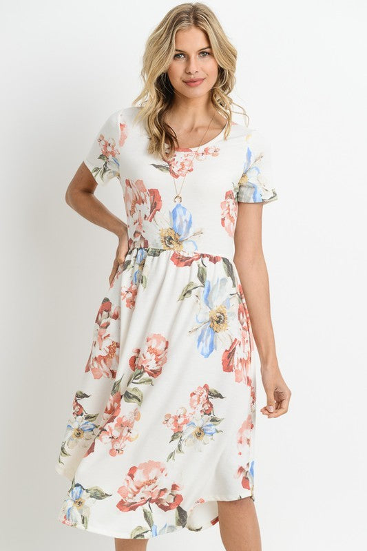 Ivory Floral Midi Dress