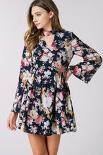 Navy Floral Mock Neck Dress