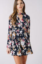 Navy Floral Mock Neck Dress